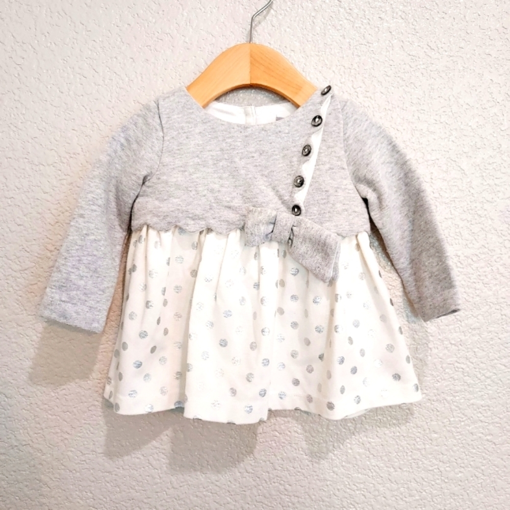 Tahari Baby Gray & White Polka Dot Dress 6-9 Months